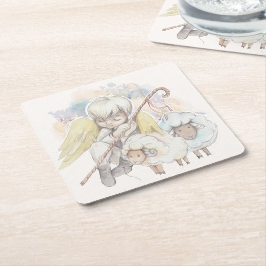 Weihnachts-Angel-Hirte mit Lämmern Rechteckiger Pappuntersetzer (angewinkelt)