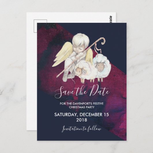 Weihnachts-Angel-Hirte mit Lämmern Save the Date Postkarte (Vorne/Hinten)