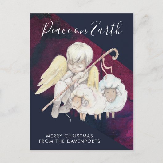Weihnachts-Angel-Hirte mit Lämmern Urlaub Postkarte (Vorderseite)