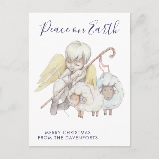 Weihnachts-Angel-Hirte mit Schafurlaub Postkarte (Vorderseite)