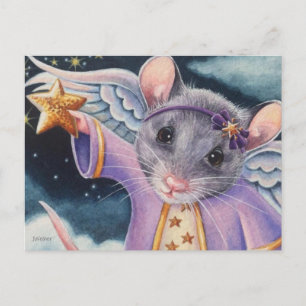 Weihnachts-Angel-Maus Catching Star Watercolor Art Postkarte
