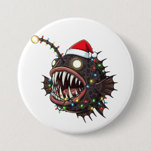 Weihnachts-Anglerfisch Lophius Santa Hut Feiertag Button