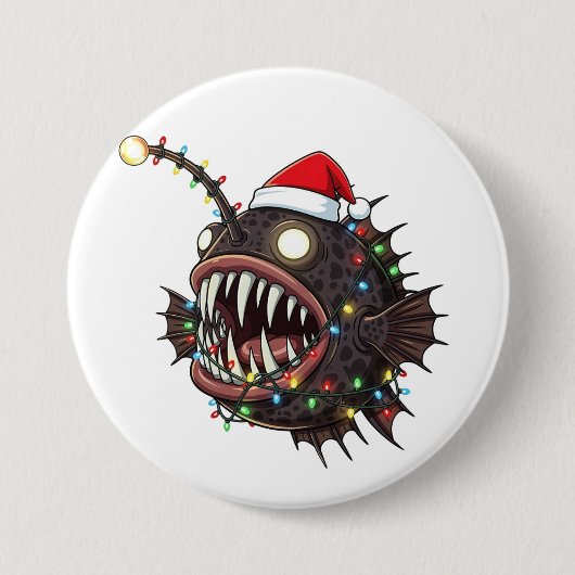 Weihnachts-Anglerfisch Lophius Santa Hut Feiertag Button (Vorderseite)