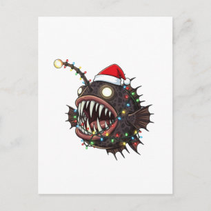 Weihnachts-Anglerfisch Lophius Santa Hut Feiertag Feiertagspostkarte