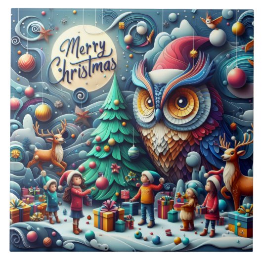 Weihnachts-Ansammlung unter einer knetischen Eule Fliese (Vorderseite)