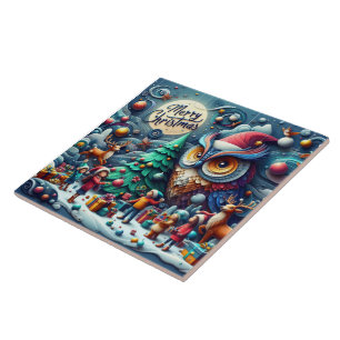 Weihnachts-Ansammlung unter einer knetischen Eule Fliese