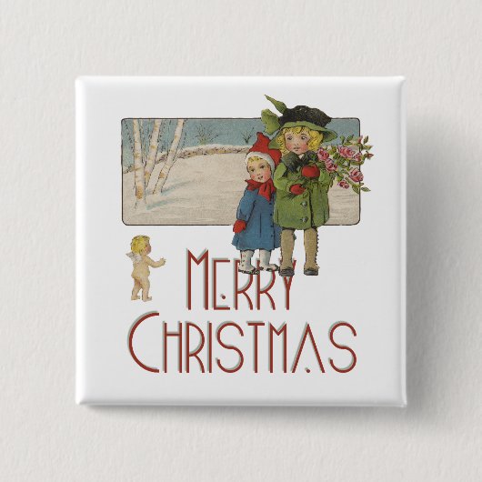 Weihnachts-Antique-KinderIllustration 1920 Button (Vorderseite)