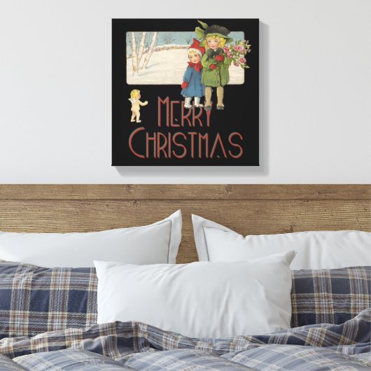 Weihnachts-Antique-KinderIllustration 1920 Leinwanddruck (Insitu (Schlafzimmer))