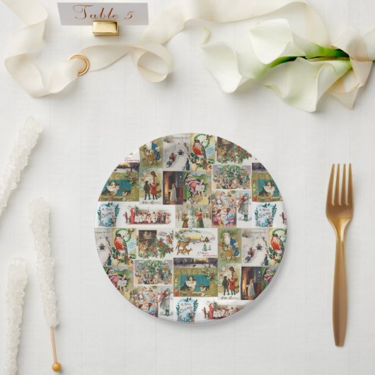 Weihnachts-Antiquitäten-Collage Xmas Pappteller (Hochzeit)