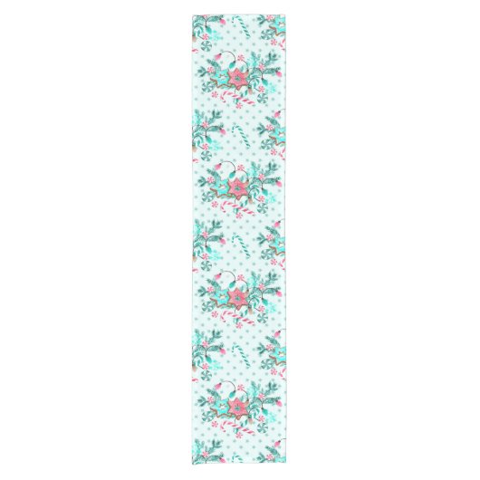 Weihnachts Aqua Blue Pink Cookie Festival Kurzer Tischläufer (Vorderseite)