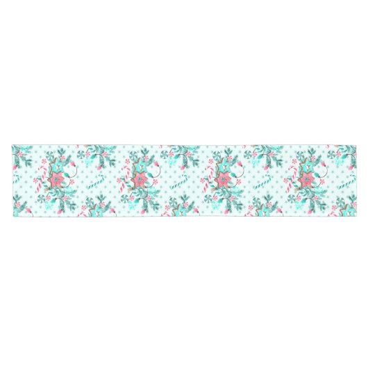 Weihnachts Aqua Blue Pink Cookie Festival Kurzer Tischläufer (Horizontal)