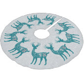 Weihnachts-Aquamarin-Rentier-Muster Silberer Glitz Polyester Weihnachtsbaumdecke (Schrägansicht)