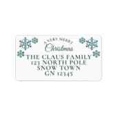 Weihnachts-Aquamarine Schneeflocken-Rücksendeadres Adressaufkleber (Vorne)