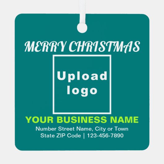 Weihnachts-Aquamariner Grüner Platz Ornament Aus Metall (Rückseite)