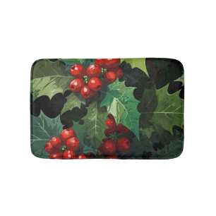 Weihnachts-Aquarell-Stechpalmen-Beeren-Blätter bot Badematte