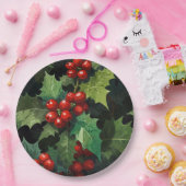 Weihnachts-Aquarell-Stechpalmen-Beeren-Blätter-Bot Pappteller (Party)