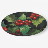 Weihnachts-Aquarell-Stechpalmen-Beeren-Blätter-Bot Pappteller (Schrägansicht)