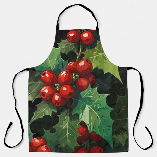 Weihnachts-Aquarell-Stechpalmen-Beeren-Blätter bot Schürze (Vorderseite)