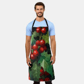 Weihnachts-Aquarell-Stechpalmen-Beeren-Blätter bot Schürze (Getragen)