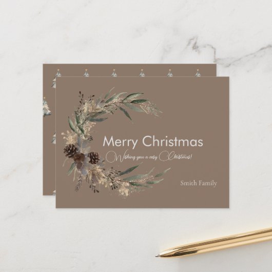 Weihnachts Aquarellbraun Postkarte (Vorderseite/Rückseite Beispiel)