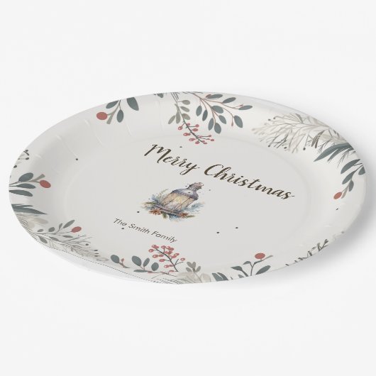 Weihnachts-Aquarellgrüße Pappteller (Schrägansicht)