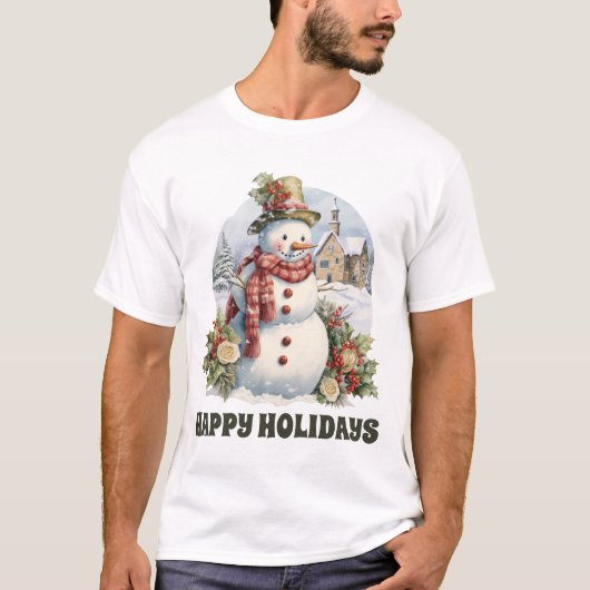 Weihnachts-Aquarellsnowman fügt Text hinzu T-Shirt (Vorderseite)