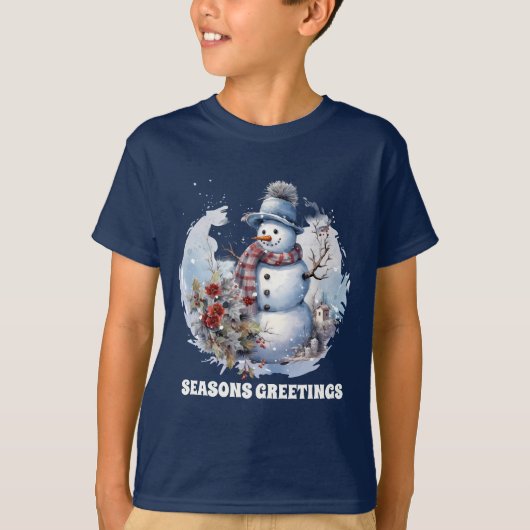 Weihnachts-Aquarellsnowman fügt Text hinzu T-Shirt (Vorderseite)