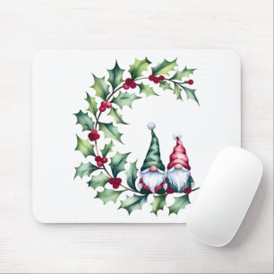 Weihnachts-Aquarellspiele auf Holly Twig Mousepad