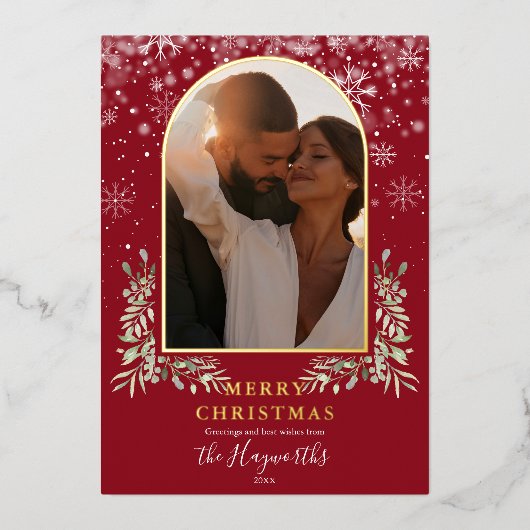 Weihnachts Arch Foto Blumengrün Folien Feiertagskarte (Vorderseite)