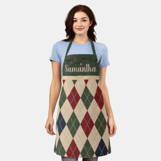 Weihnachts-Argyle-Schürze Schürze (Getragen)