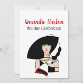 Weihnachts Art Deco Frau tragen Hat Handschuhe Far Einladung (Vorderseite)