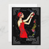 Weihnachts Art Deco Retro Vintage Dame Postkarte (Vorne/Hinten)