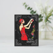 Weihnachts Art Deco Retro Vintage Dame Postkarte (Stehend Vorderseite)