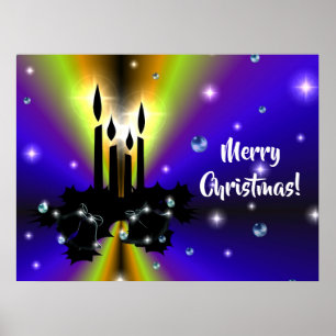 Weihnachts-Artdeco auf Lila Gelb Regenbogen Poster