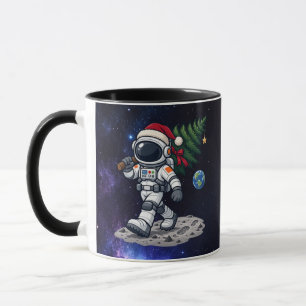 Weihnachts-Astronaut trägt einen Mondbaum Tasse