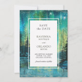 Weihnachts-Aurora-Waldsee-Nachthimmel-Hochzeit Save The Date (Vorderseite)