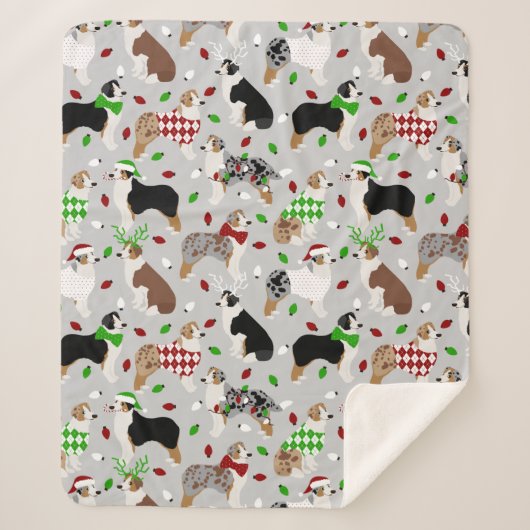 Weihnachts-Australian Shepherd Sherpa Blanket Sherpadecke (Vorderseite)