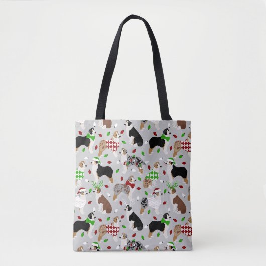 Weihnachts-Australian Shepherd Tote-Tag Tasche (Vorderseite)