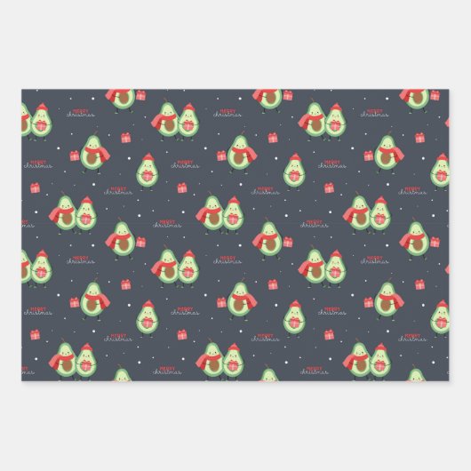 Weihnachts Avocados Wrapping Paper Set 3 Geschenkpapier Set (Vorderseite)