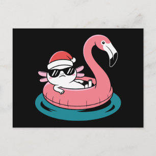 Weihnachts-Axolotl-Santa-Hut-Flamingo-Pool-Schwimm Feiertagspostkarte
