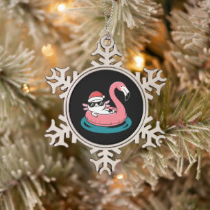Weihnachts Axolotl Weihnachtsmann Hut Flamingo Poo Schneeflocken Zinn-Ornament