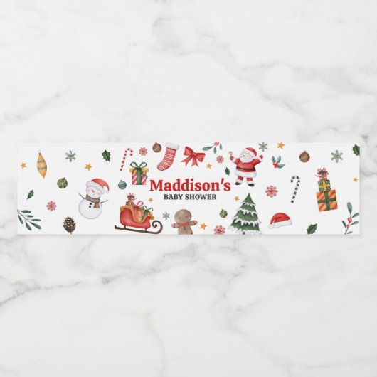 Weihnachts-Baby-Babydusche Wasserflaschenetikett (Einzelnes Label)