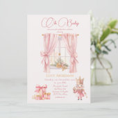 Weihnachts-Baby-Dusche: Rosa Nutcracker Wasserfarb Einladung (Stehend Vorderseite)