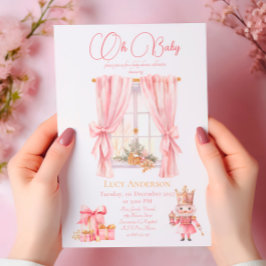 Weihnachts-Baby-Dusche: Rosa Nutcracker Wasserfarb Einladung