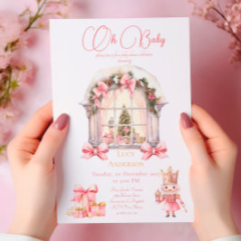 Weihnachts-Baby-Dusche: Rosa Nutcracker Wasserfarb Einladung