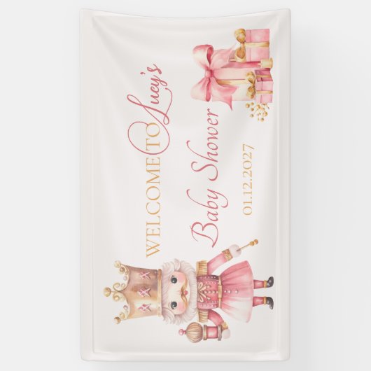 Weihnachts-Baby-Dusche: Rosa Nutcracker Willkommen Banner (Vertikal)