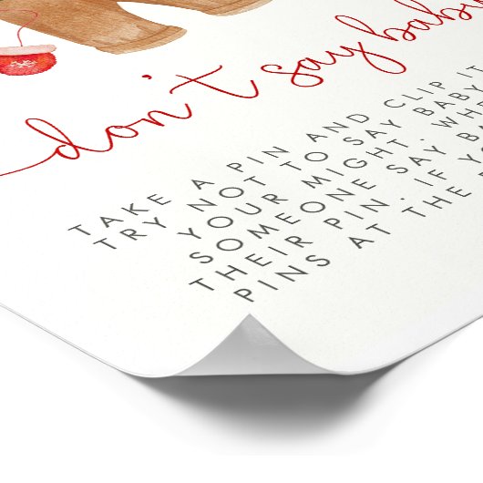 Weihnachts-Baby-Dusche Sage kein Baby-Spiel-Zeiche Poster (Ecke)