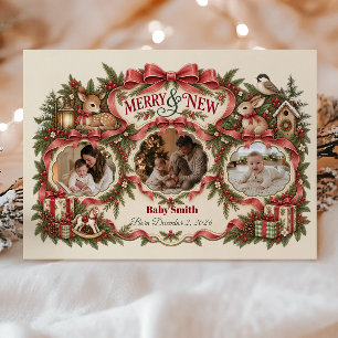 Weihnachts-Baby-Geburtsankündigung 3 Fotos Feiertagskarte