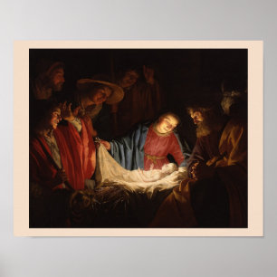 Weihnachts-Baby Jesus und Maria beleuchtete Kunst Poster