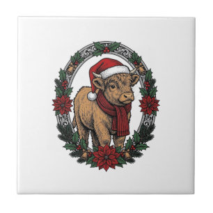 Weihnachts-Baby-Kalb-Vintage-Stich-Holiday-Shir Fliese